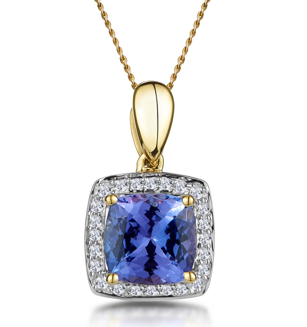 2ct Tanzanite and Diamond Halo Square Asteria Necklace in 18K Gold